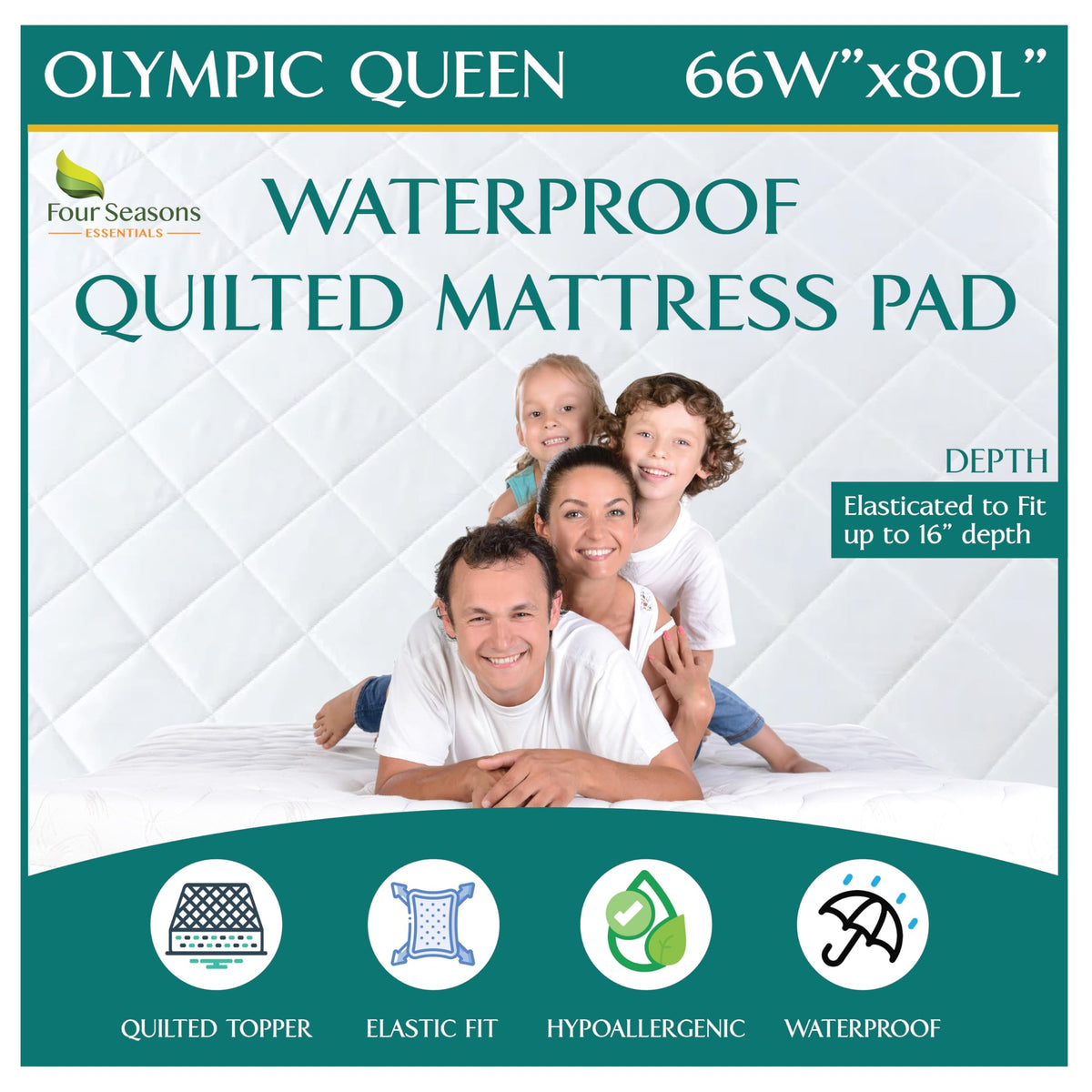 Four Seasons Essentials RV Bunk Size Waterproof Mattress Protector - Cooling Viscose derived from Bamboo Fitted Sheet Mattress Cover - Quilted Jacquard Pad Protects from Dust Allergens