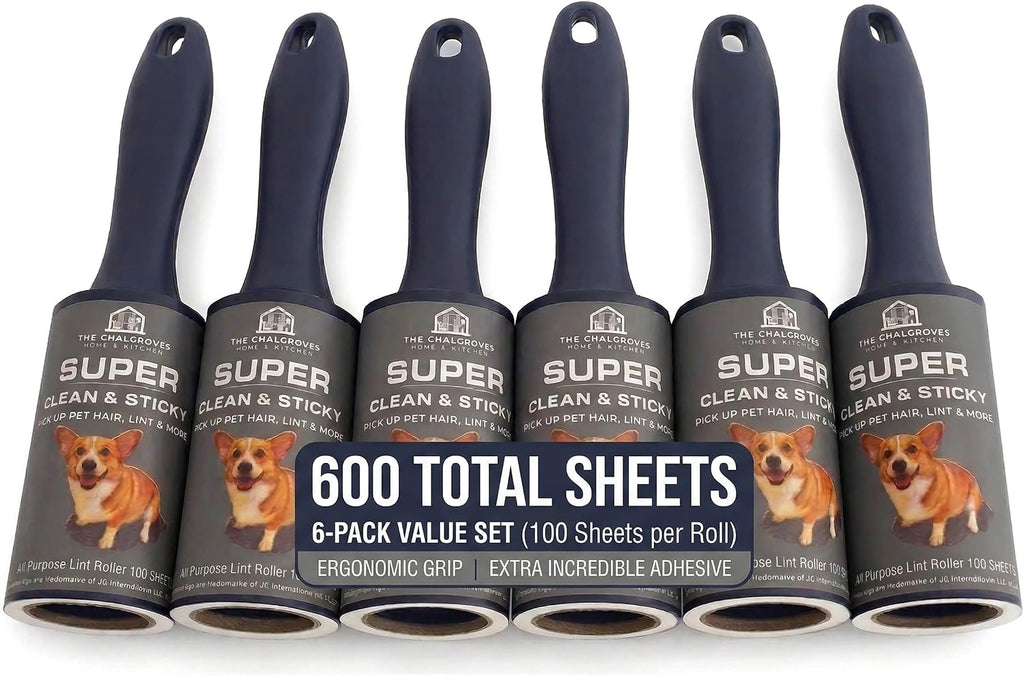 Extra Sticky Lint Roller for Pet Hair, 6 Pack 600 Sheets