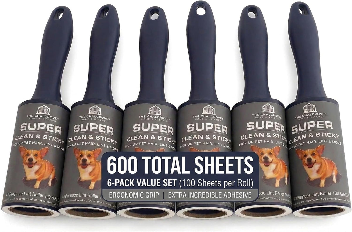 Extra Sticky Lint Roller for Pet Hair, 6 Pack 600 Sheets