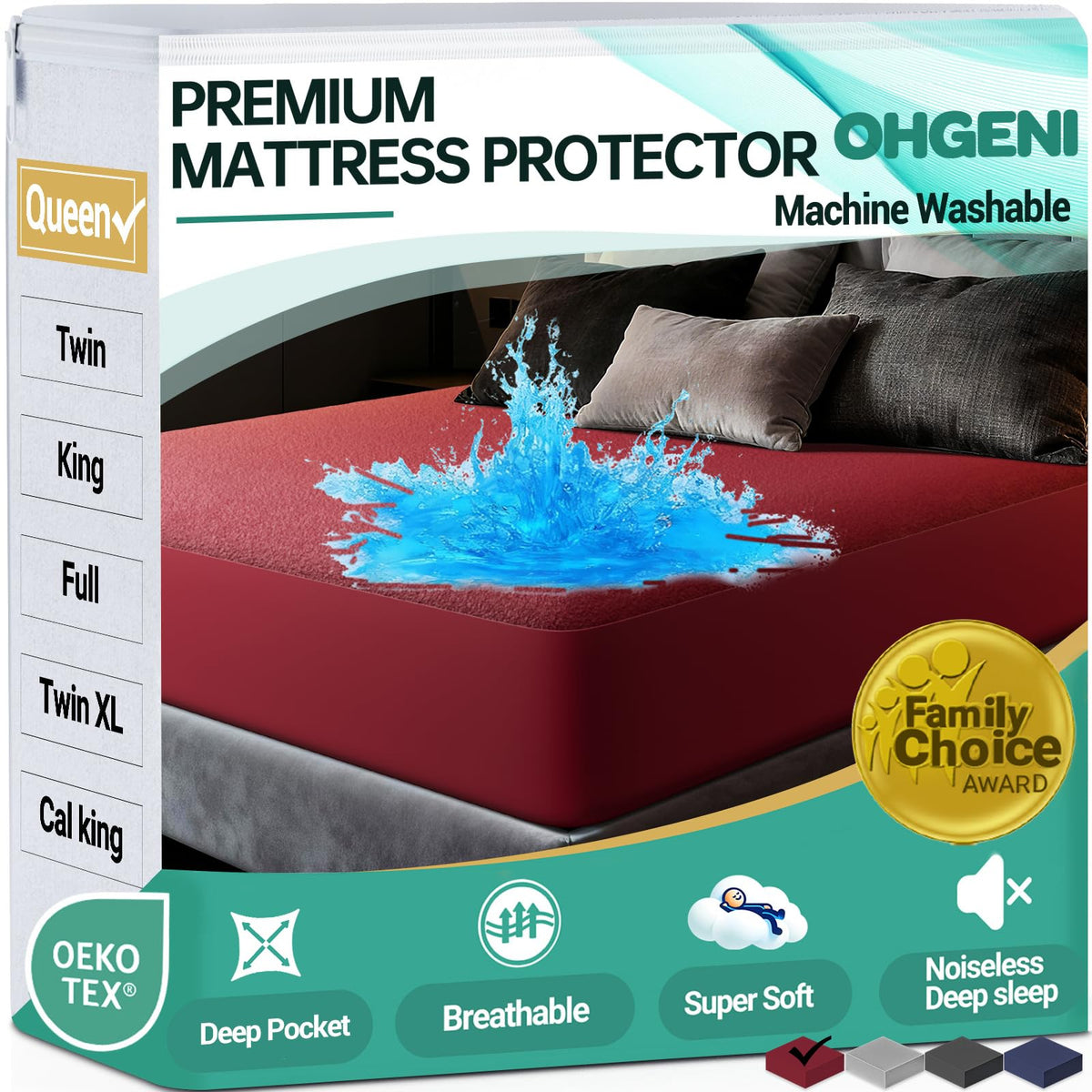OhGeni Waterproof Mattress Protector, Queen Size Mattress Pad Fitted with Deep Pocket 6"-18", Breathable Noiseless & Soft, Washable Dirt-Proof Mattress Cover for Home, Bedroom, White,Daybed Cover
