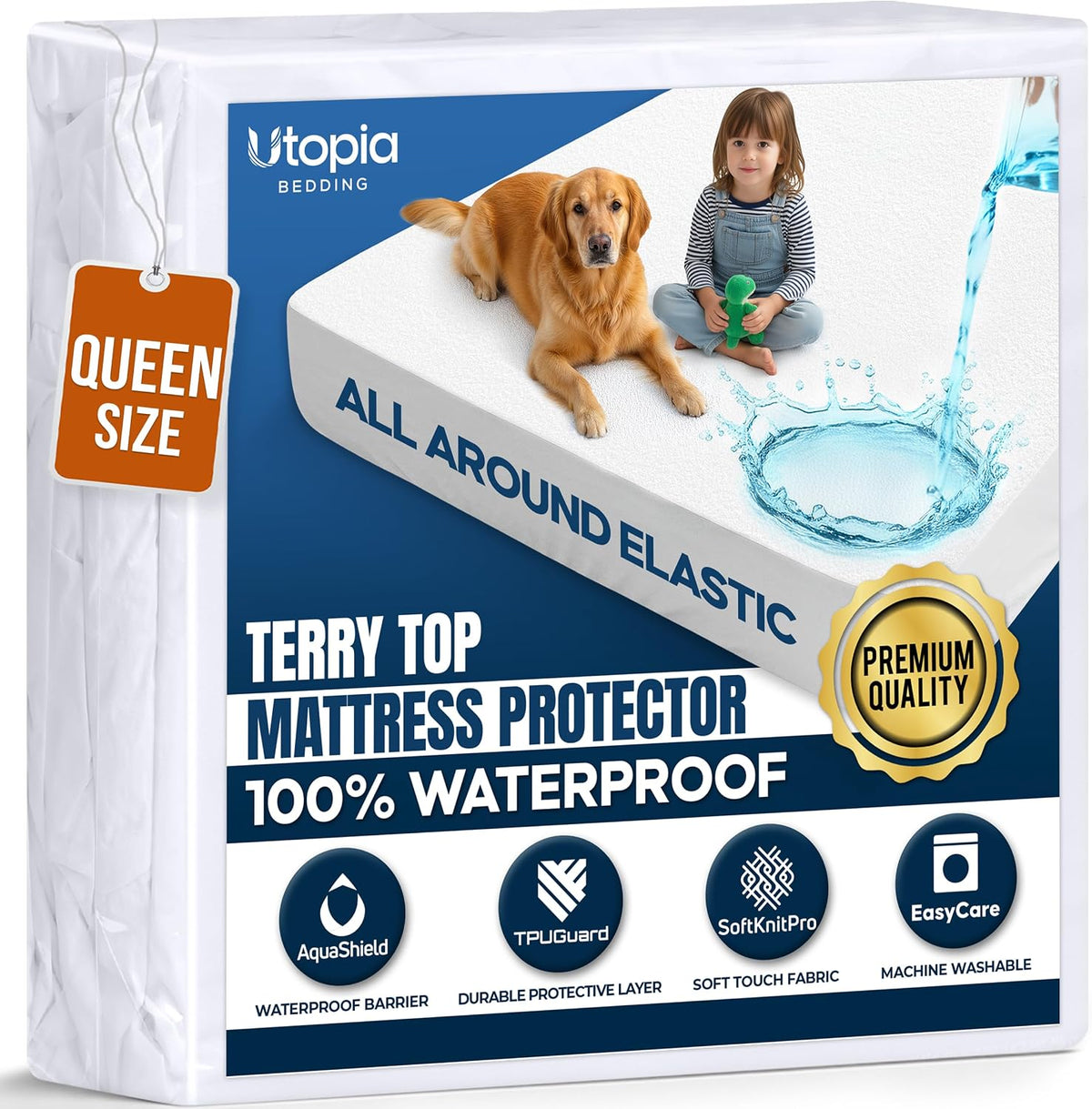 Waterproof Queen Size Mattress Protector fits Upto 17" Deep Pocket