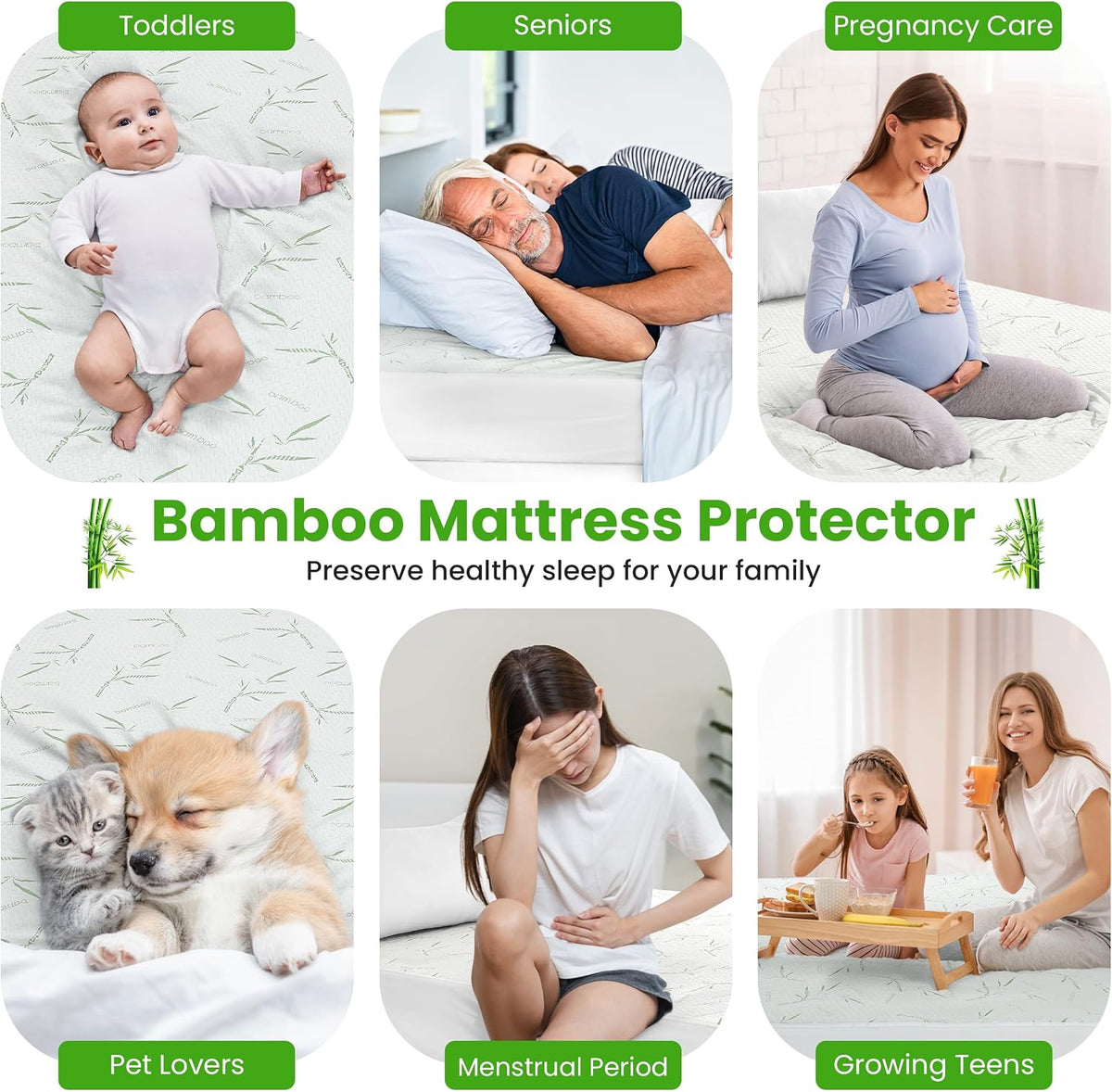 Hannah Linen Queen Mattress Protector, Cooling Rayon dervied from Bamboo Viscose, 100% Waterproof - Fitted Sheet Style, Deep Pocket