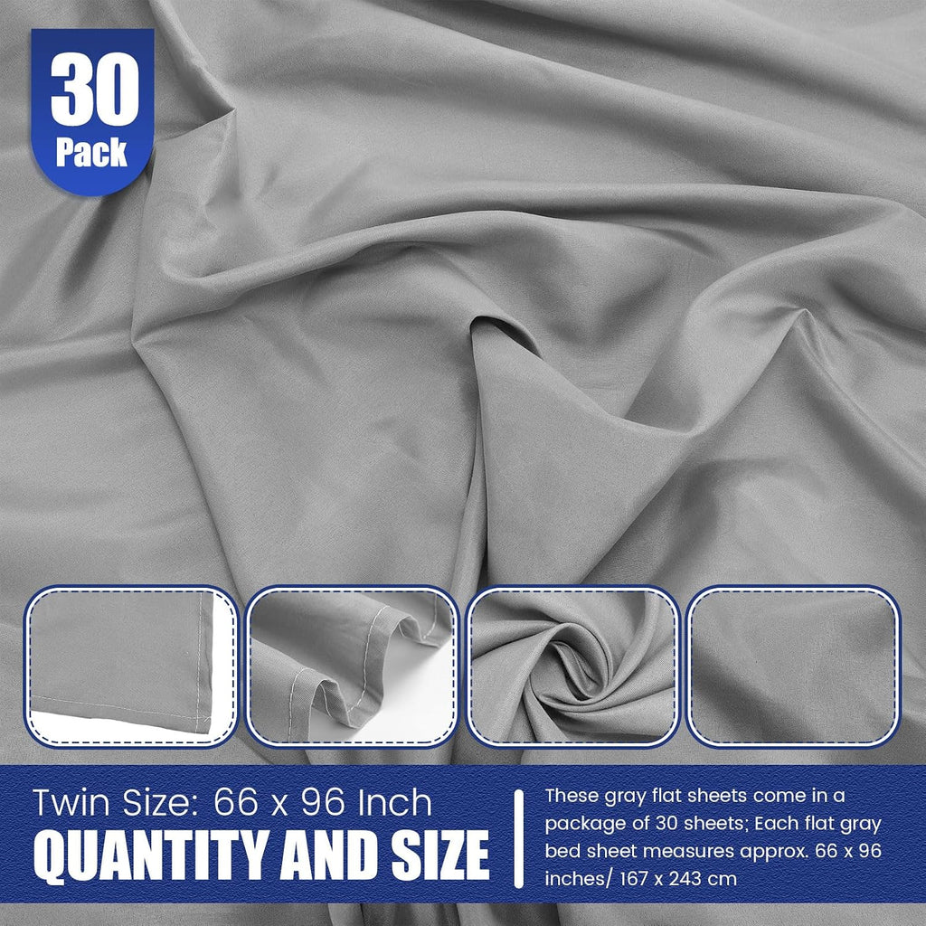 SmoothNovelty 30 Pack Twin Flat Sheets Bulk, Gray, Twin