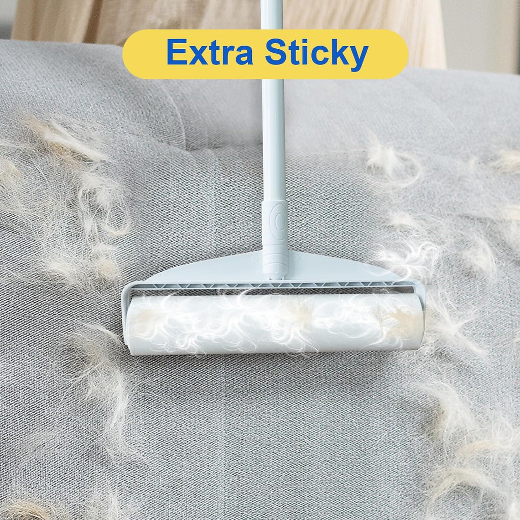 Large Lint Rollers for Floor Carpet, Sticky Floor Roller with 3 Extendable Long Handle for Pet Hair Removal, 9.45" Giant Lint Roller with 360 Sheets for Carpets, Beds, Cars, Clothing