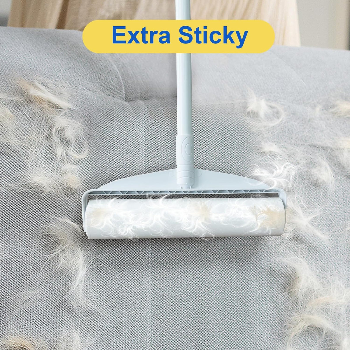 Large Lint Rollers for Floor Carpet, Sticky Floor Roller with 3 Extendable Long Handle for Pet Hair Removal, 9.45" Giant Lint Roller with 360 Sheets for Carpets, Beds, Cars, Clothing