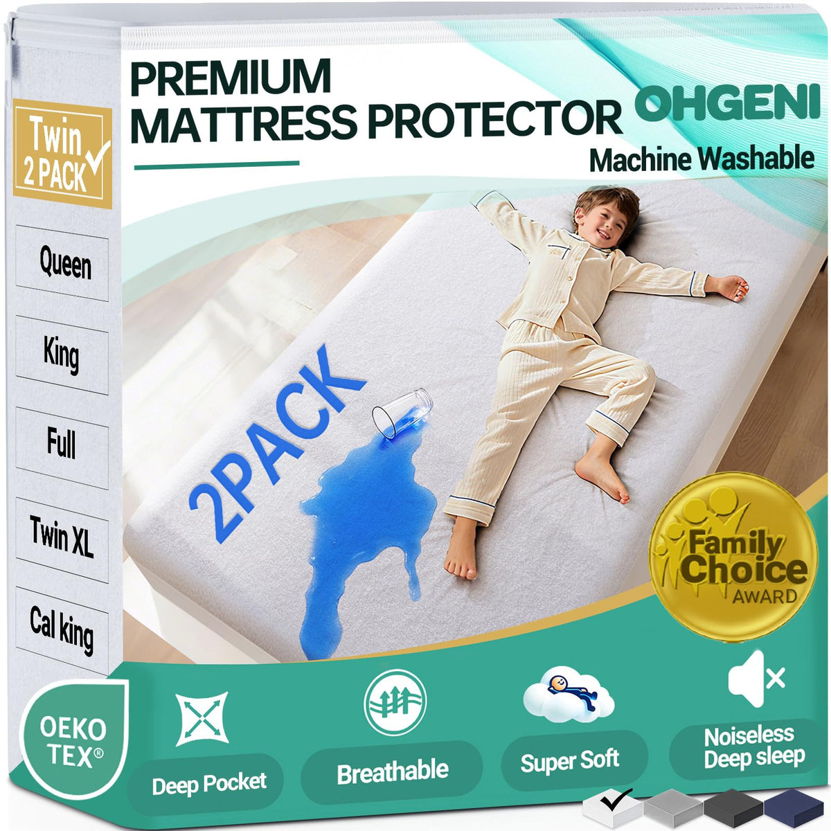 OhGeni Waterproof Mattress Protector, Queen Size Mattress Pad Fitted with Deep Pocket 6"-18", Breathable Noiseless & Soft, Washable Dirt-Proof Mattress Cover for Home, Bedroom, White,Daybed Cover