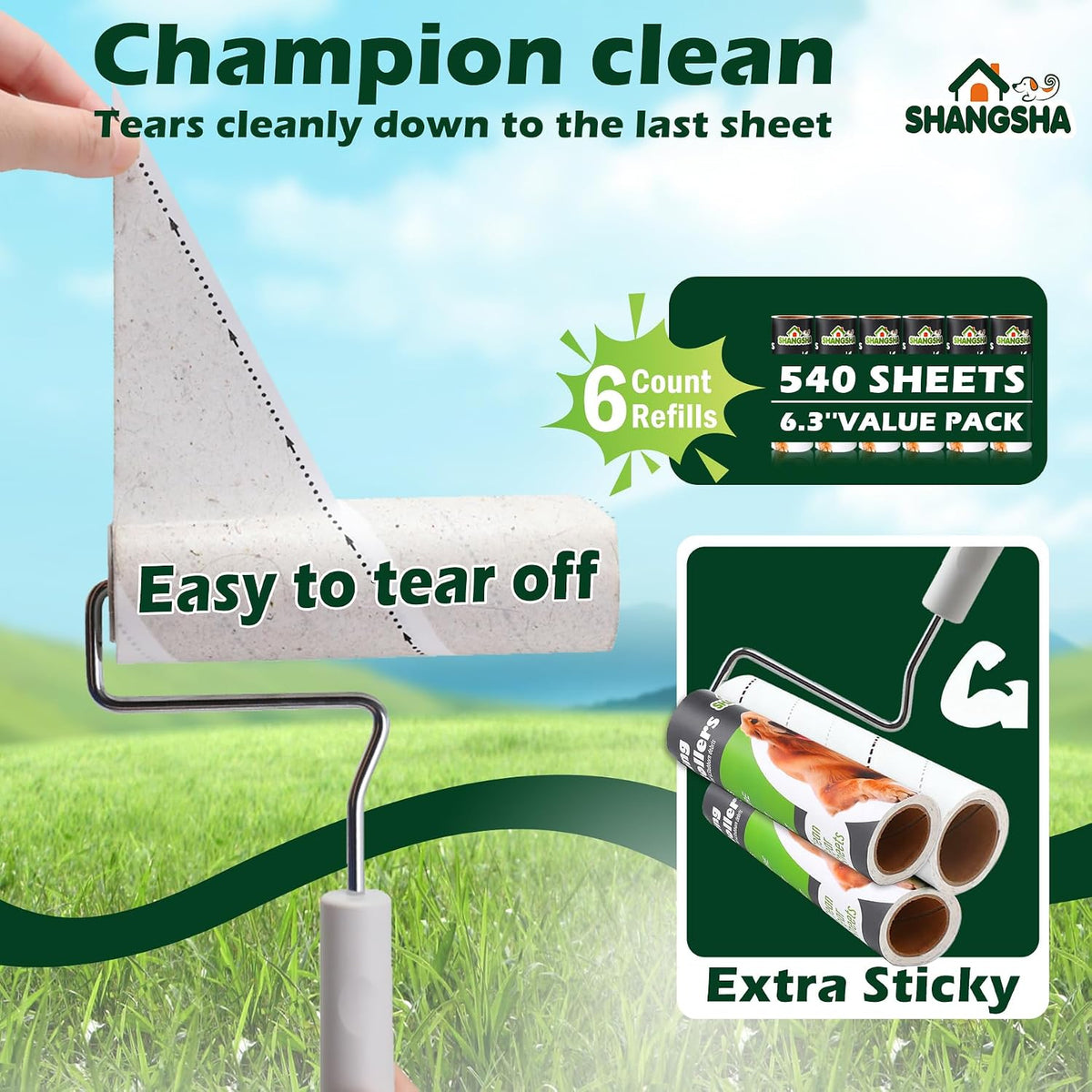 Large Lint Roller, 540 Sheets with Detachable, Extendable Long Handle