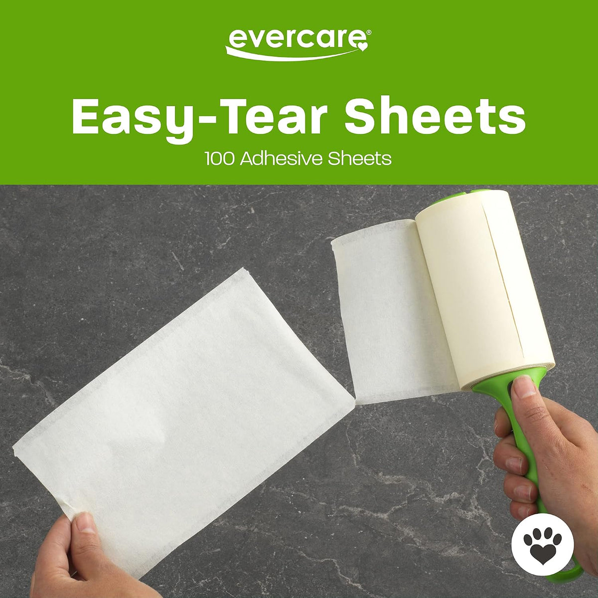 Evercare All Purpose Pet Hair Lint Roller, 100 Sheets – Reusable Sticky Roller for Pet Hair, Cat & Dog Hair Remover, Lint Remover, Pet Hair Remover for Furniture, Clothing & Cars