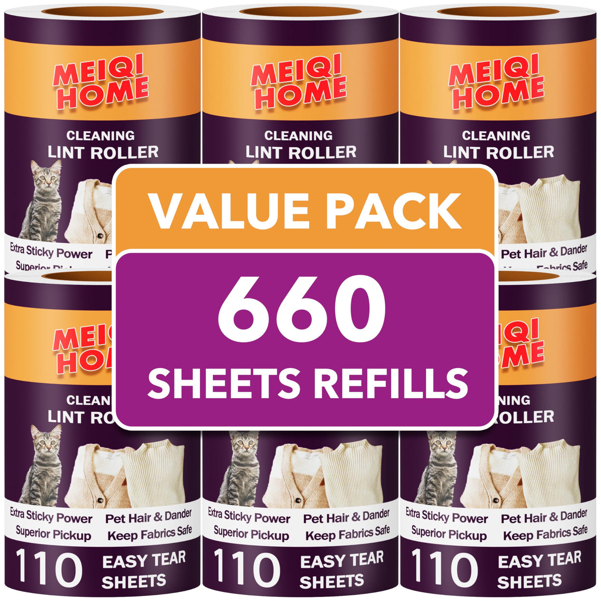 MEIQIHOME Lint Rollers for Pet Hair Extra Sticky, 1110 Sheets Mega Value Set Lint Roller with 5 Upgraded Handles, 10 Rollers Portable Pet Lint Roller for Clothes, Furniture, Dog & Cat Hair Removal