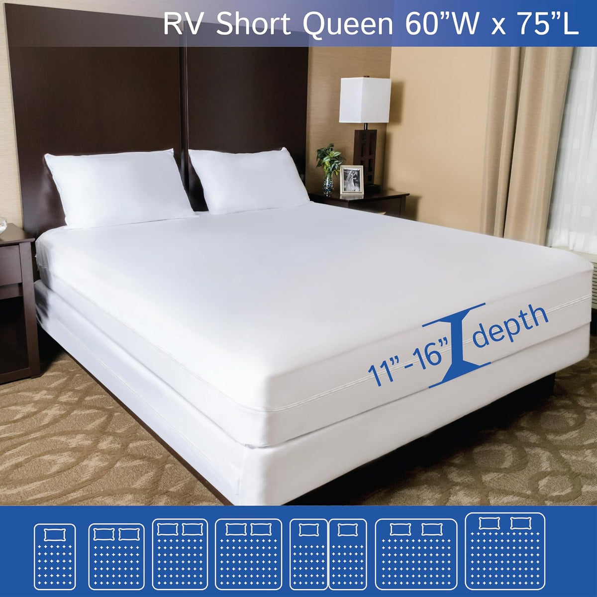 RV Short Queen Mattress Protector (60" Wx75 L) Waterproof Zippered Encasement Hypoallergenic Premium Bed Cover Protects Against Bedbugs Dust Allergies