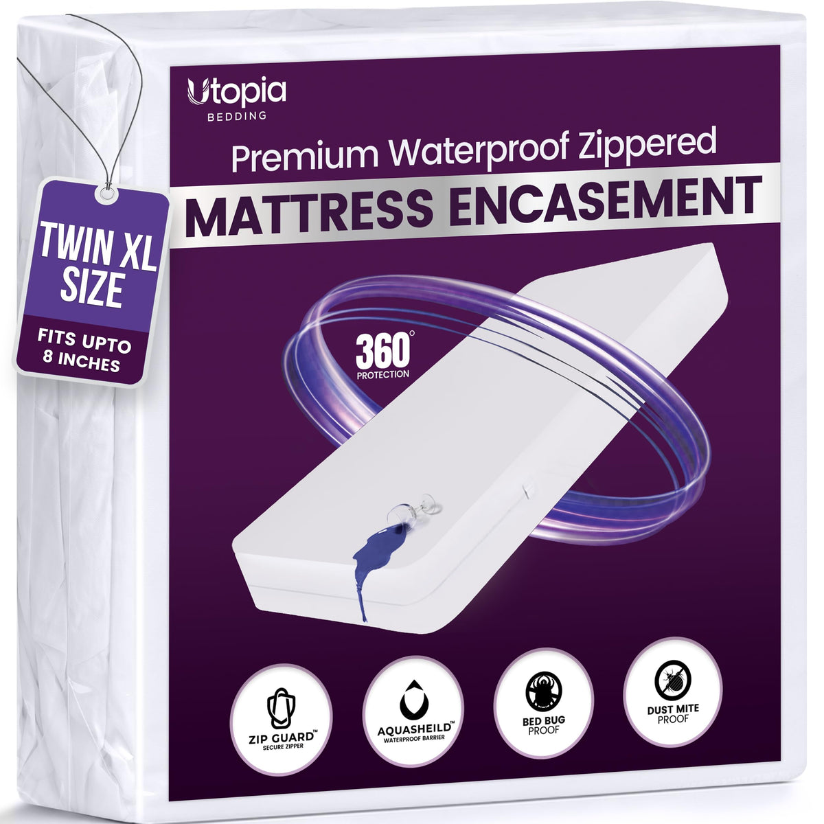 Waterproof Zippered Mattress Protector Queen Size, 12" Deep Pocket