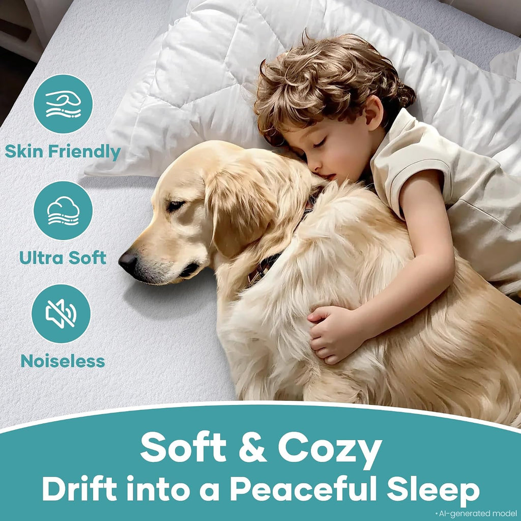 OhGeni Waterproof Mattress Protector, Queen Size Mattress Pad Fitted with Deep Pocket 6"-18", Breathable Noiseless & Soft, Washable Dirt-Proof Mattress Cover for Home, Bedroom, White,Daybed Cover