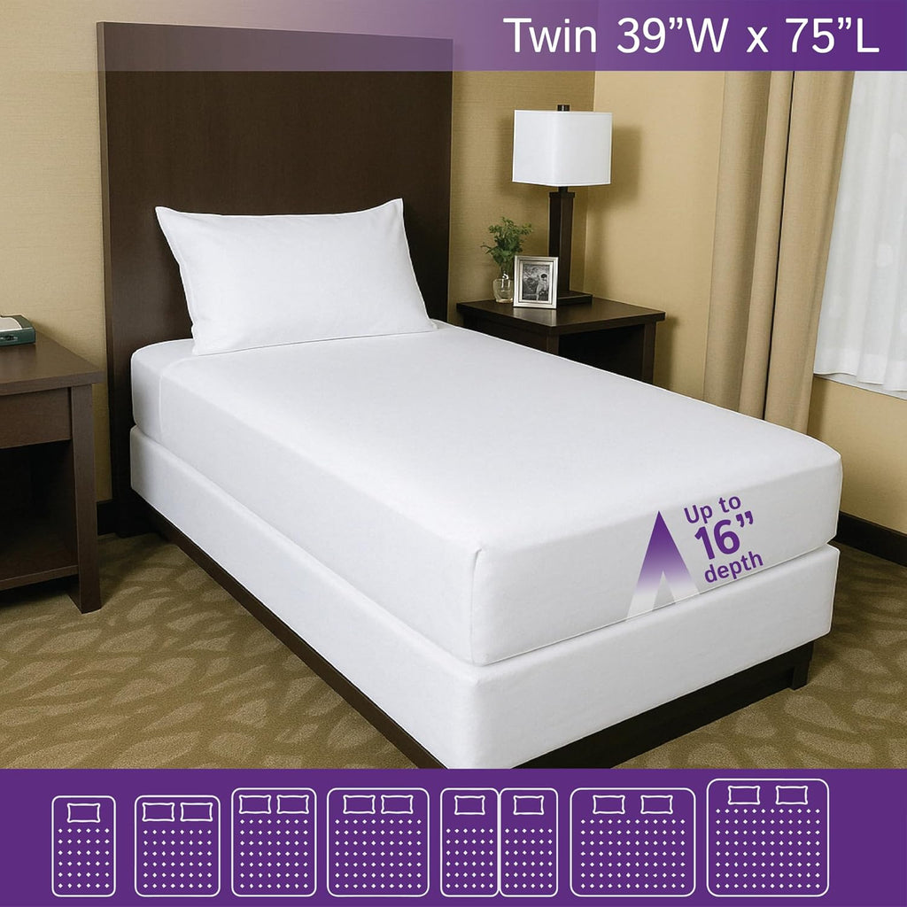 Twin Size Waterproof Mattress Protector - Fitted Sheet Style - Hypoallergenic Premium Quality Cover Protects Against Dust White