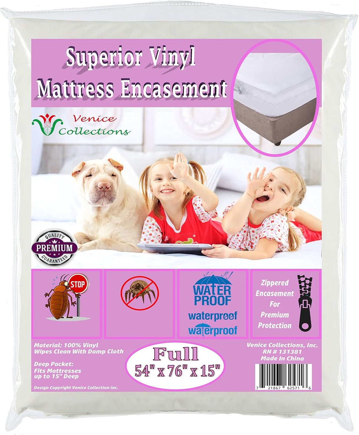 Superior Extra Heavy 8 Gauge Vinyl Mattress Protector Zippered Encasement Cover 100% Waterproof Twin White