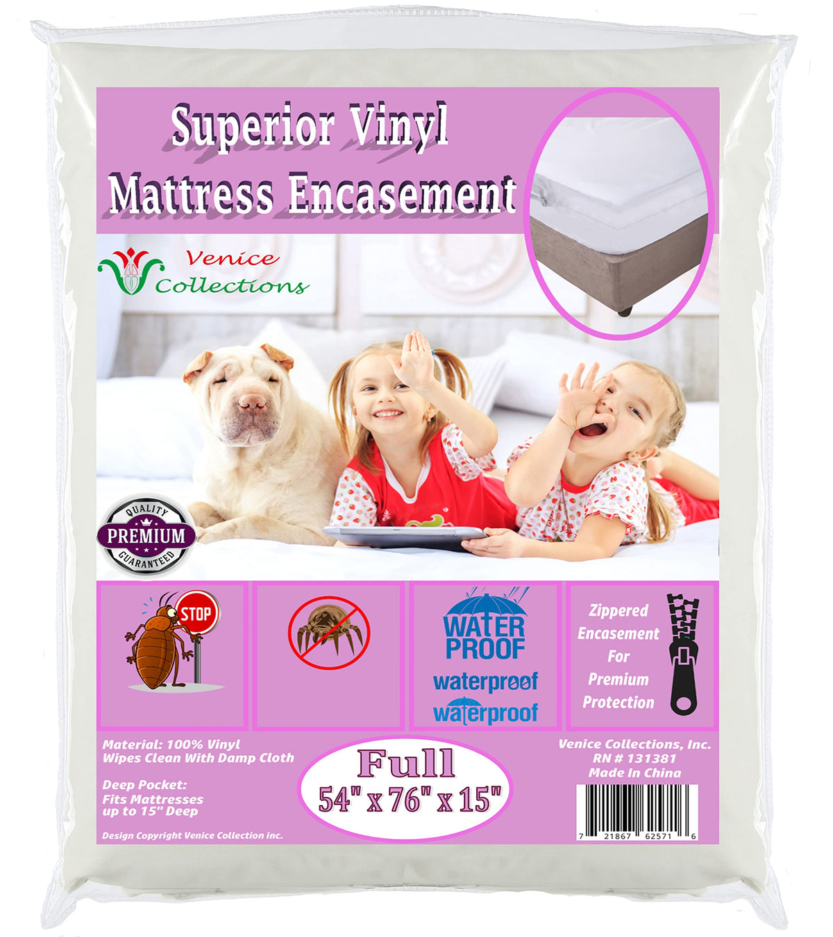 Superior Extra Heavy 8 Gauge Vinyl Mattress Protector Zippered Encasement Cover 100% Waterproof Twin White