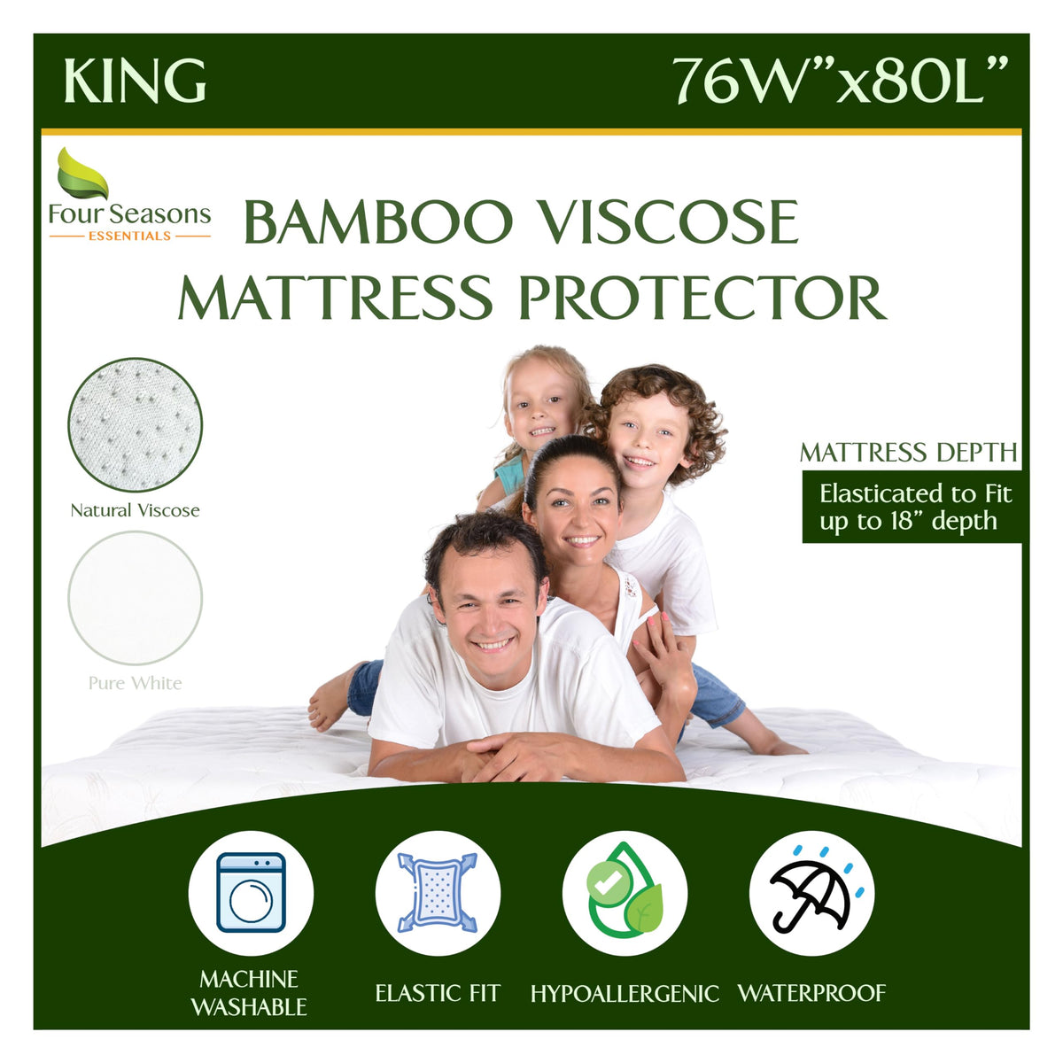 Four Seasons Essentials RV Bunk Size Waterproof Mattress Protector - Cooling Viscose derived from Bamboo Fitted Sheet Mattress Cover - Quilted Jacquard Pad Protects from Dust Allergens
