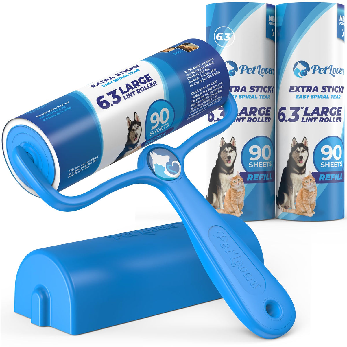 PetLovers Extra Sticky Lint Roller Mega Value Set 900 Sheets for Pet Hair Removal and Clothes, Dog and Cat Lint Remover, 10 Pack