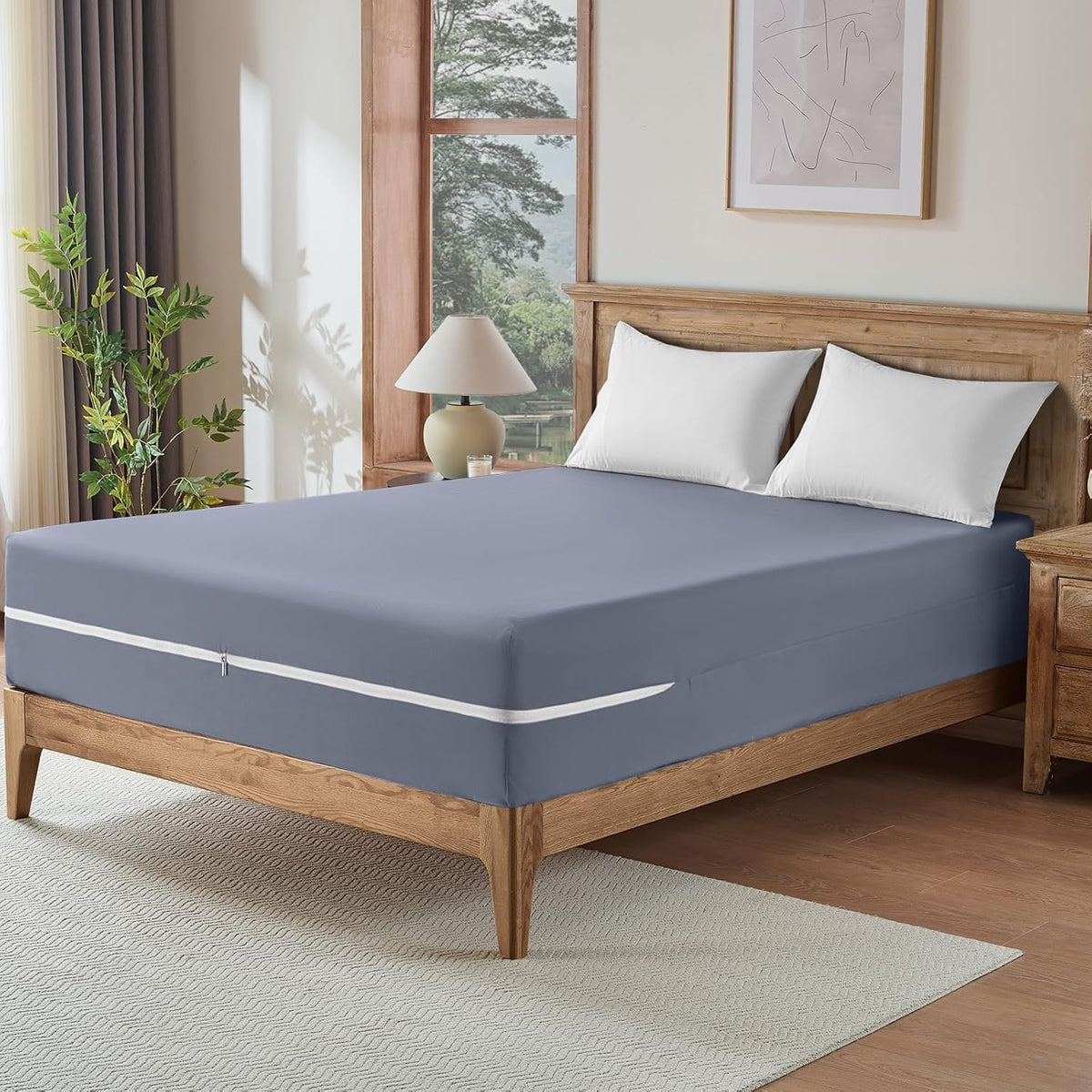 SiinvdaBZX Zipper Fitted Sheet King Only, Light Gray