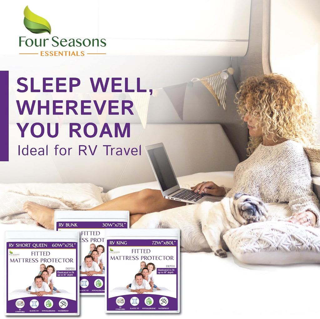 RV Twin Bunk Waterproof Mattress Protector (28" x 75") - Fitted Sheet Style - Hypoallergenic Premium Quality Cover Protects Against Dust, Allergies