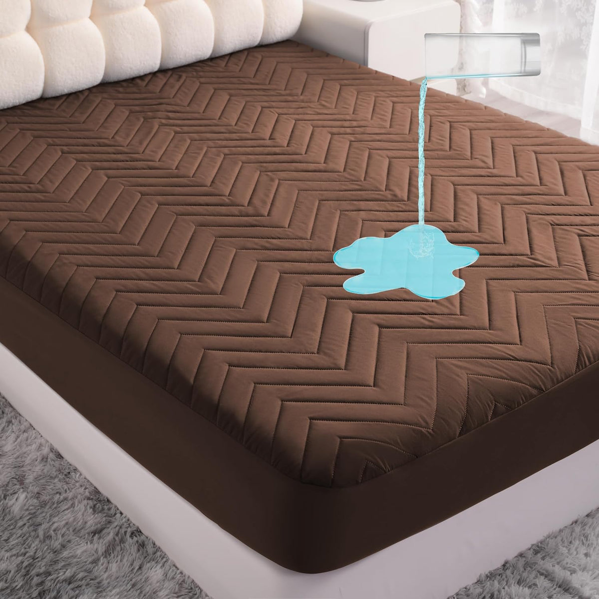 NTBAY Twin XL Waterproof Mattress Protector, 15 Inch Pocket, Brown