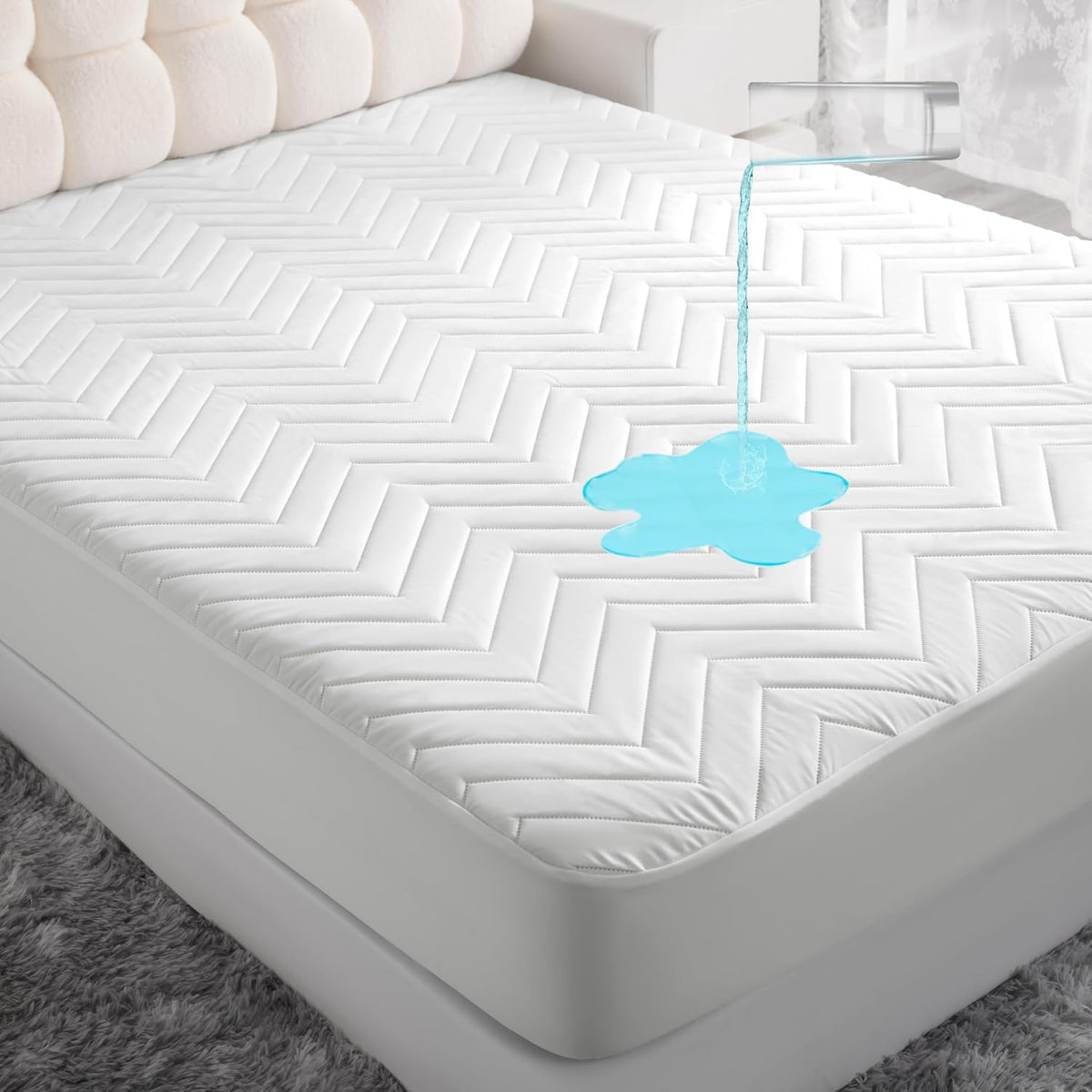 Quilted Waterproof Mattress Protector - Queen Size 15" Deep Pocket Fitted Sheet, Ultra-Soft Breathable and Machine Washable Mattress Pad Cover - White