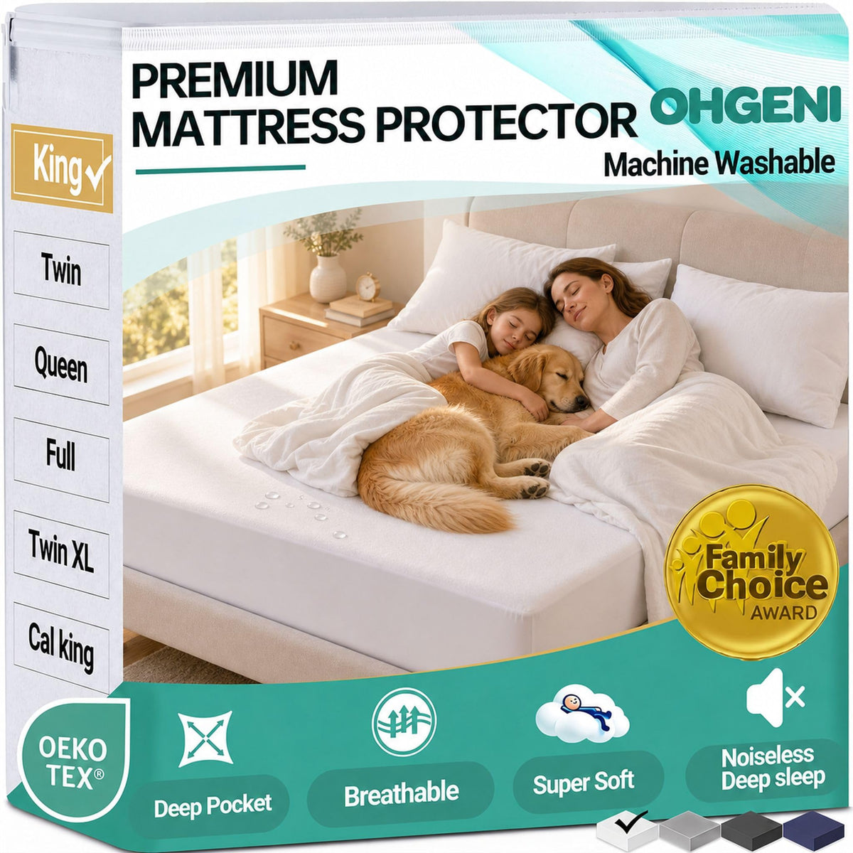 OhGeni Waterproof Mattress Protector, Queen Size Mattress Pad Fitted with Deep Pocket 6"-18", Breathable Noiseless & Soft, Washable Dirt-Proof Mattress Cover for Home, Bedroom, White,Daybed Cover