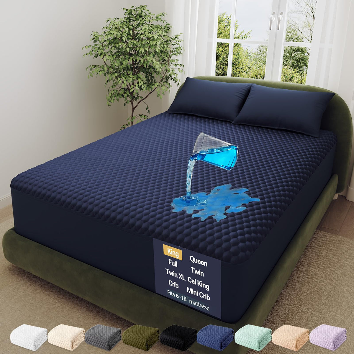 OhGeni Waterproof Mattress Protector,King Size Soft Bamboo Viscose Top Layer Pad,3D-Air Fabric Cooling Breathable Fitted Sheets,Washable Bed Cover,Deep Pocket Noiseless Over 99 Count Hex Bumps