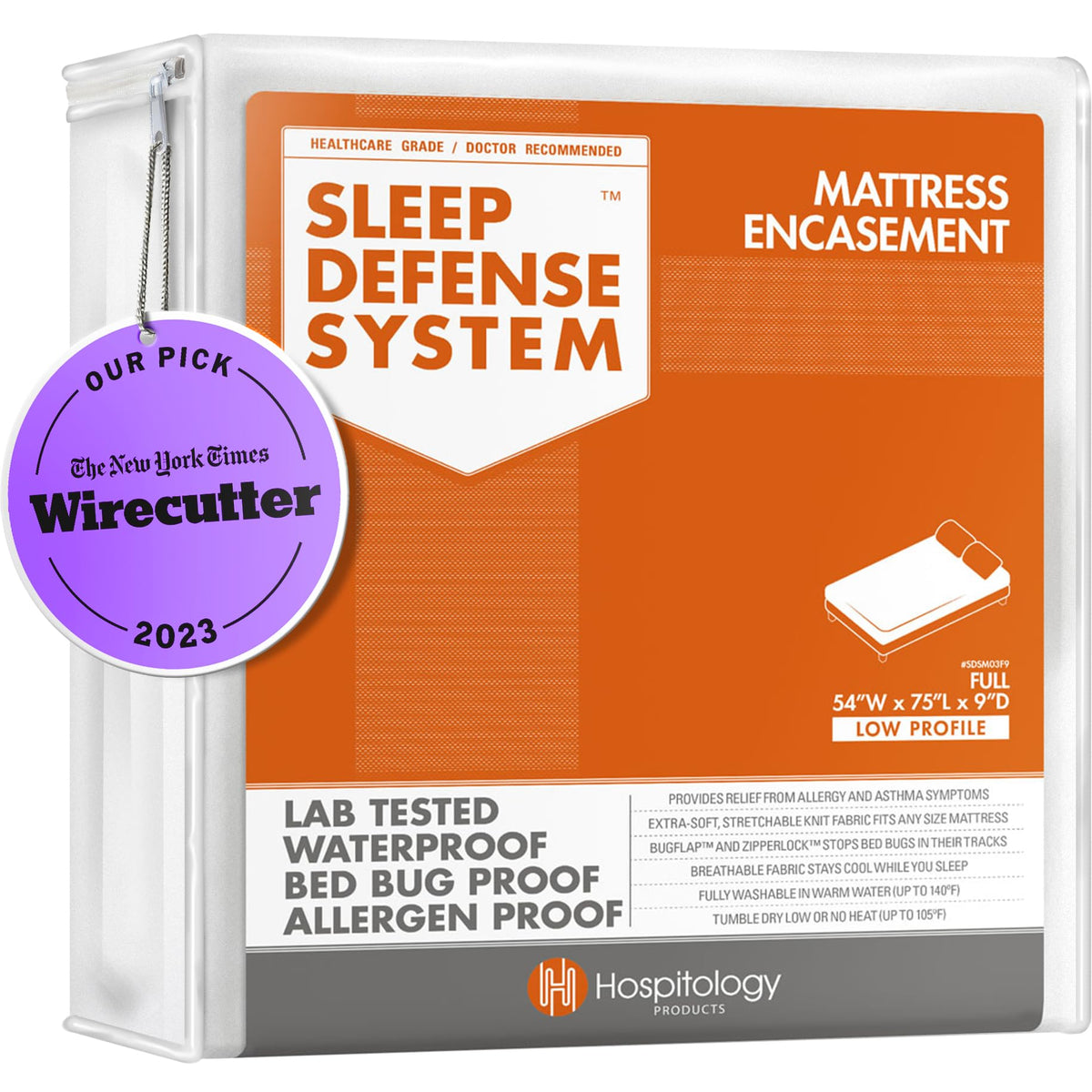 HOSPITOLOGY PRODUCTS Mattress Encasement - Zippered Bed Bug Dust Mite Proof Hypoallergenic - Sleep Defense System - Queen - Waterproof - Stretchable - Standard 12" Depth - 60" W x 80" L