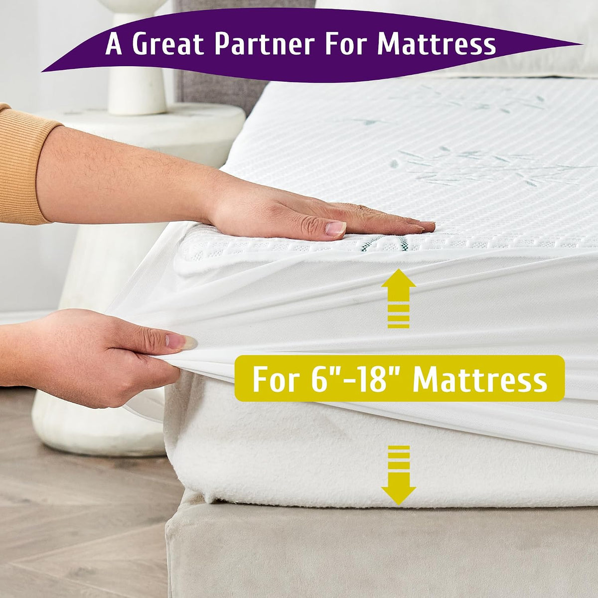 Queen Size Waterproof Mattress Protector, Breathable and Cooling Queen Mattress Pad Cover, Fitted Sheets Style, 6-18 inches Deep Pockets