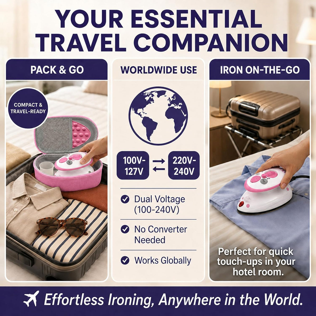 The Quilted Bear Premium Mini Steam Iron for Quilting and Travel, Pink