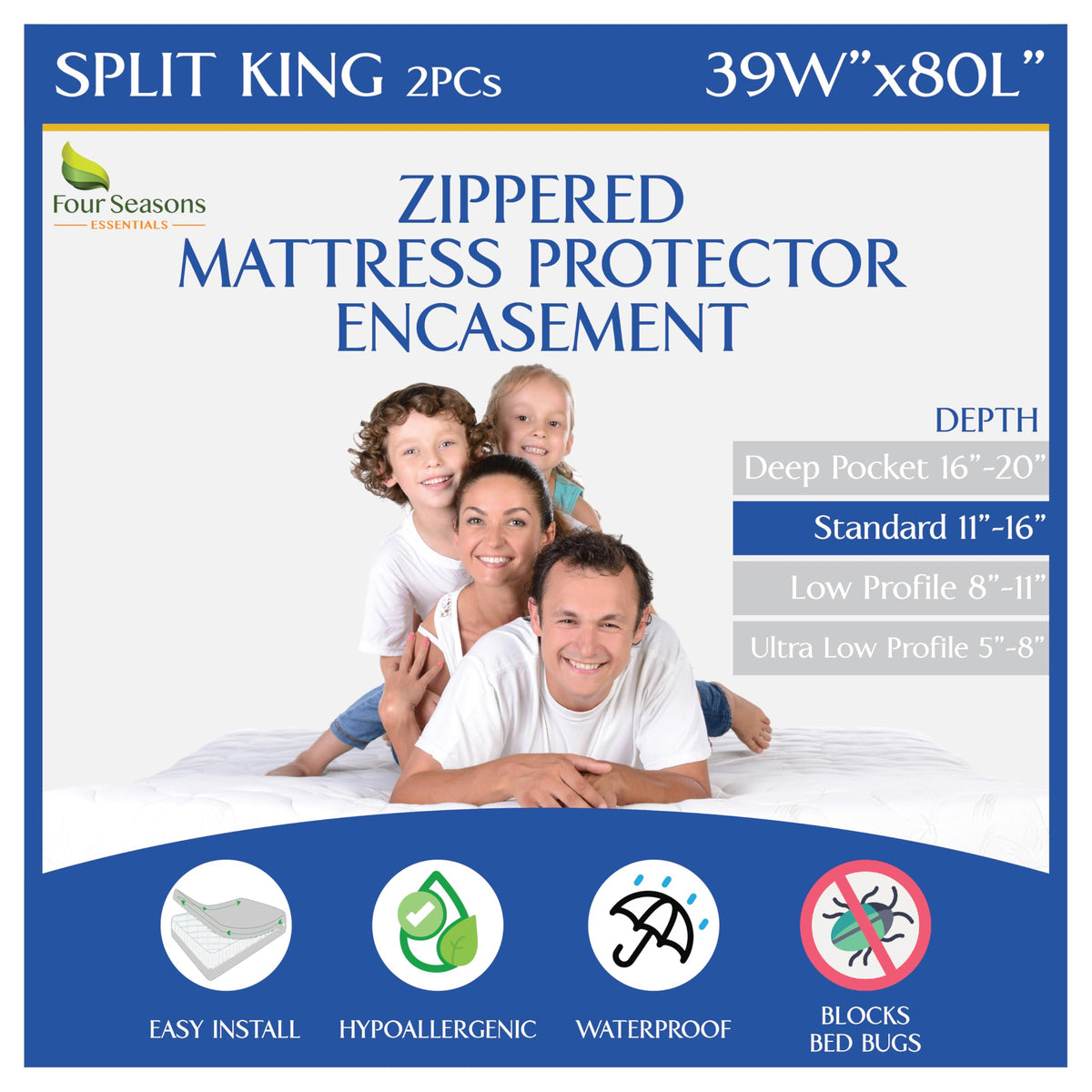 RV Short Queen Mattress Protector (60" Wx75 L) Waterproof Zippered Encasement Hypoallergenic Premium Bed Cover Protects Against Bedbugs Dust Allergies