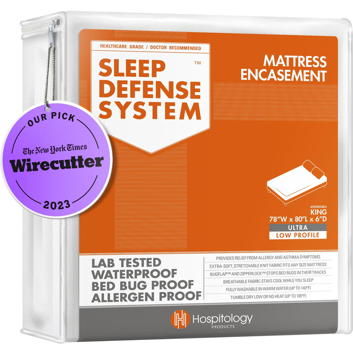 HOSPITOLOGY PRODUCTS Mattress Encasement - Zippered Bed Bug Dust Mite Proof Hypoallergenic - Sleep Defense System - Queen - Waterproof - Stretchable - Standard 12" Depth - 60" W x 80" L