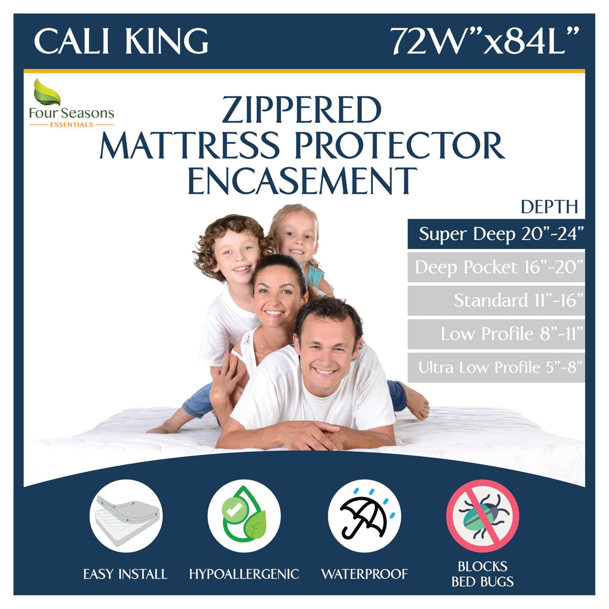 Queen Mattress Protector Bedbug Waterproof Zippered Cover - Deep Pocket Fits up to 20" Depth - Hypoallergenic Premium Quality Encasement Protects Against Dust