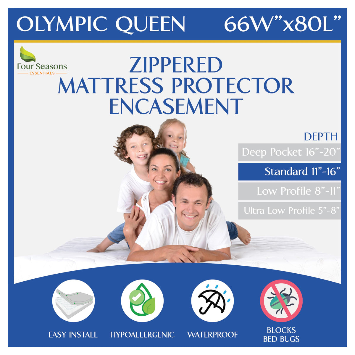 RV Short Queen Mattress Protector (60" Wx75 L) Waterproof Zippered Encasement Hypoallergenic Premium Bed Cover Protects Against Bedbugs Dust Allergies