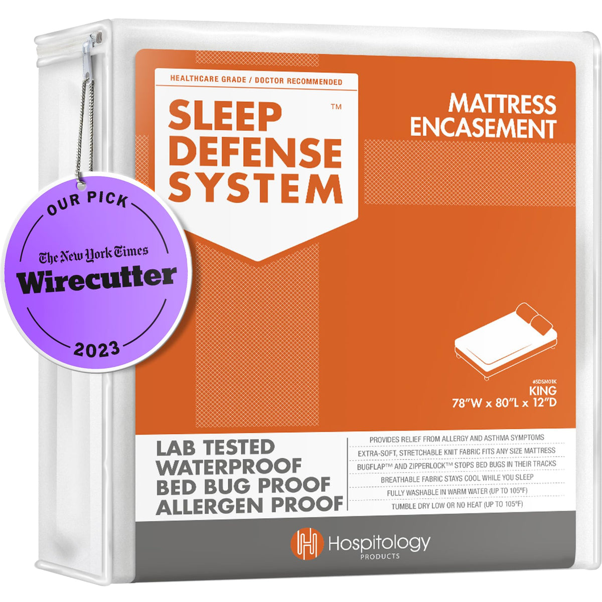 HOSPITOLOGY PRODUCTS Mattress Encasement - Zippered Bed Bug Dust Mite Proof Hypoallergenic - Sleep Defense System - Queen - Waterproof - Stretchable - Standard 12" Depth - 60" W x 80" L