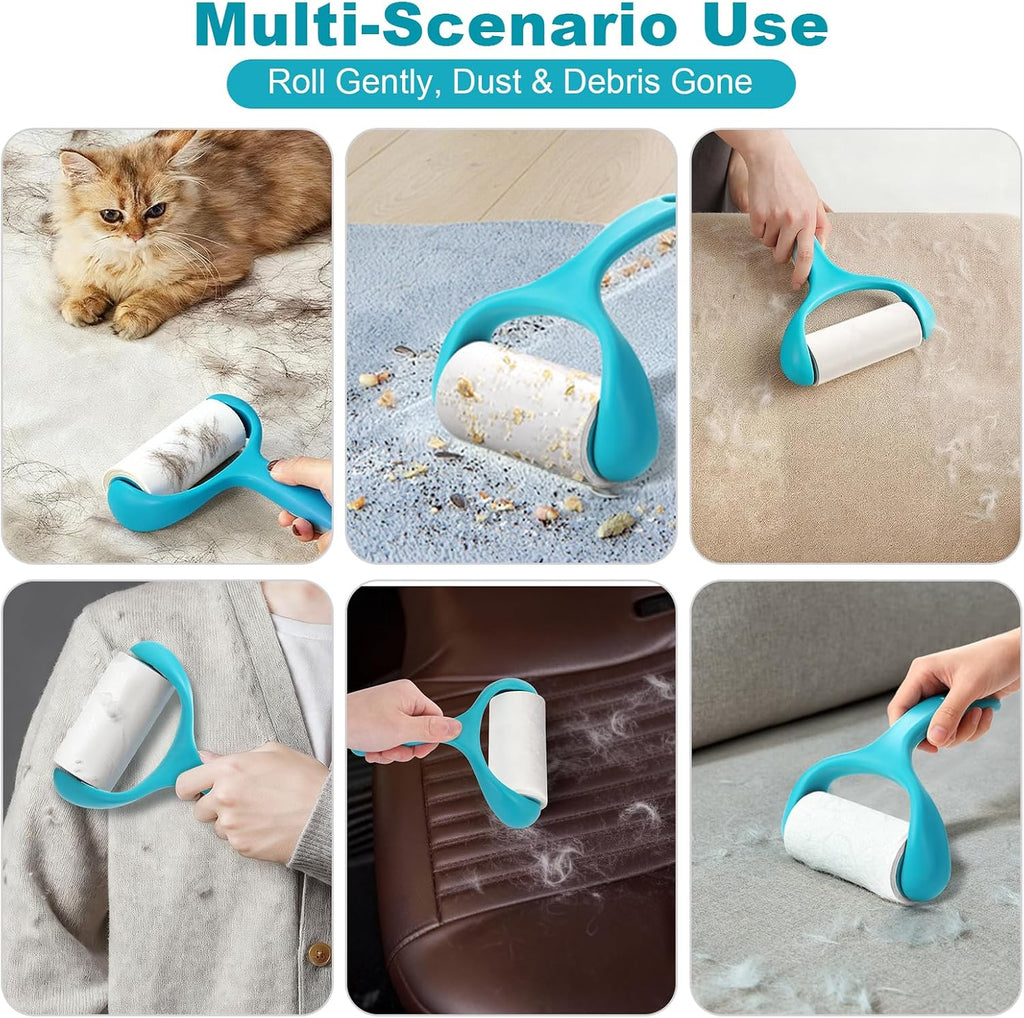 Super Sticky Pet Hair Remover Roll 350 Sheets Set with Upgraded Handle, 7 Rolls, Portable Hair Remover for Clothes, Furniture, Carpets, Dog and Cat Hair