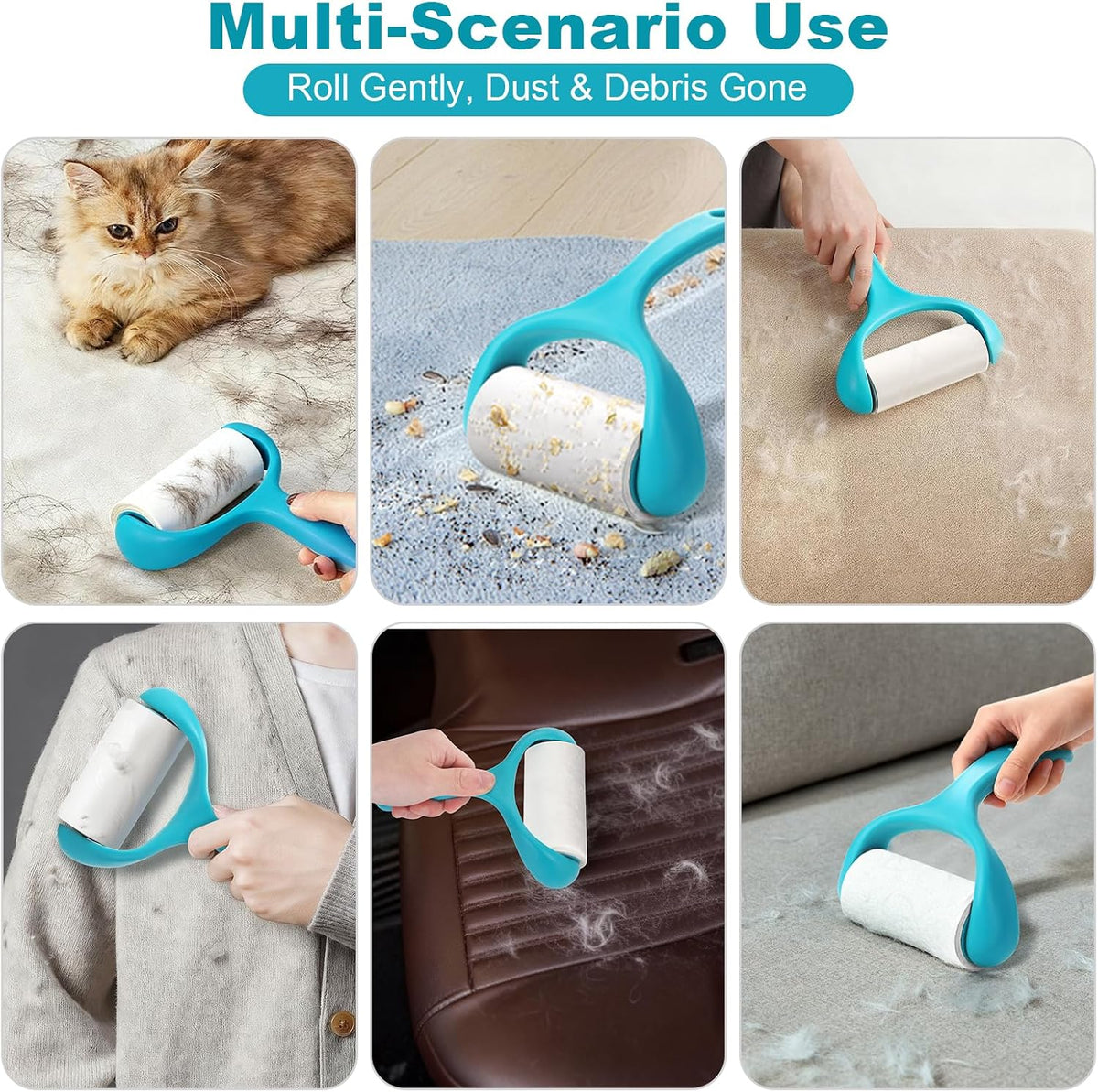 Super Sticky Pet Hair Remover Roll 350 Sheets Set with Upgraded Handle, 7 Rolls, Portable Hair Remover for Clothes, Furniture, Carpets, Dog and Cat Hair