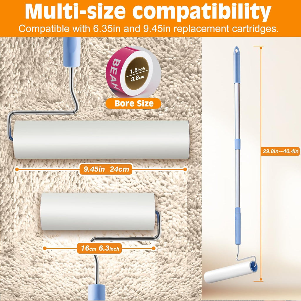 BEAH Large Lint Roller for Pet Hair Extra Sticky,9.45''Pet Hair Removal Tool Roller for Pet Dog Cat Hair (1 Roller+4 Long Rolls 1 Short roll)