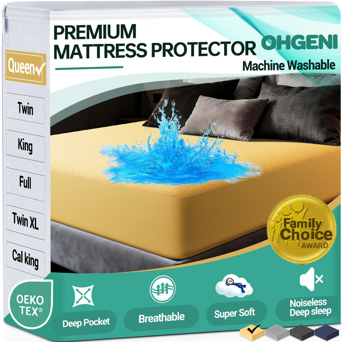 OhGeni Waterproof Mattress Protector, Queen Size Mattress Pad Fitted with Deep Pocket 6"-18", Breathable Noiseless & Soft, Washable Dirt-Proof Mattress Cover for Home, Bedroom, White,Daybed Cover