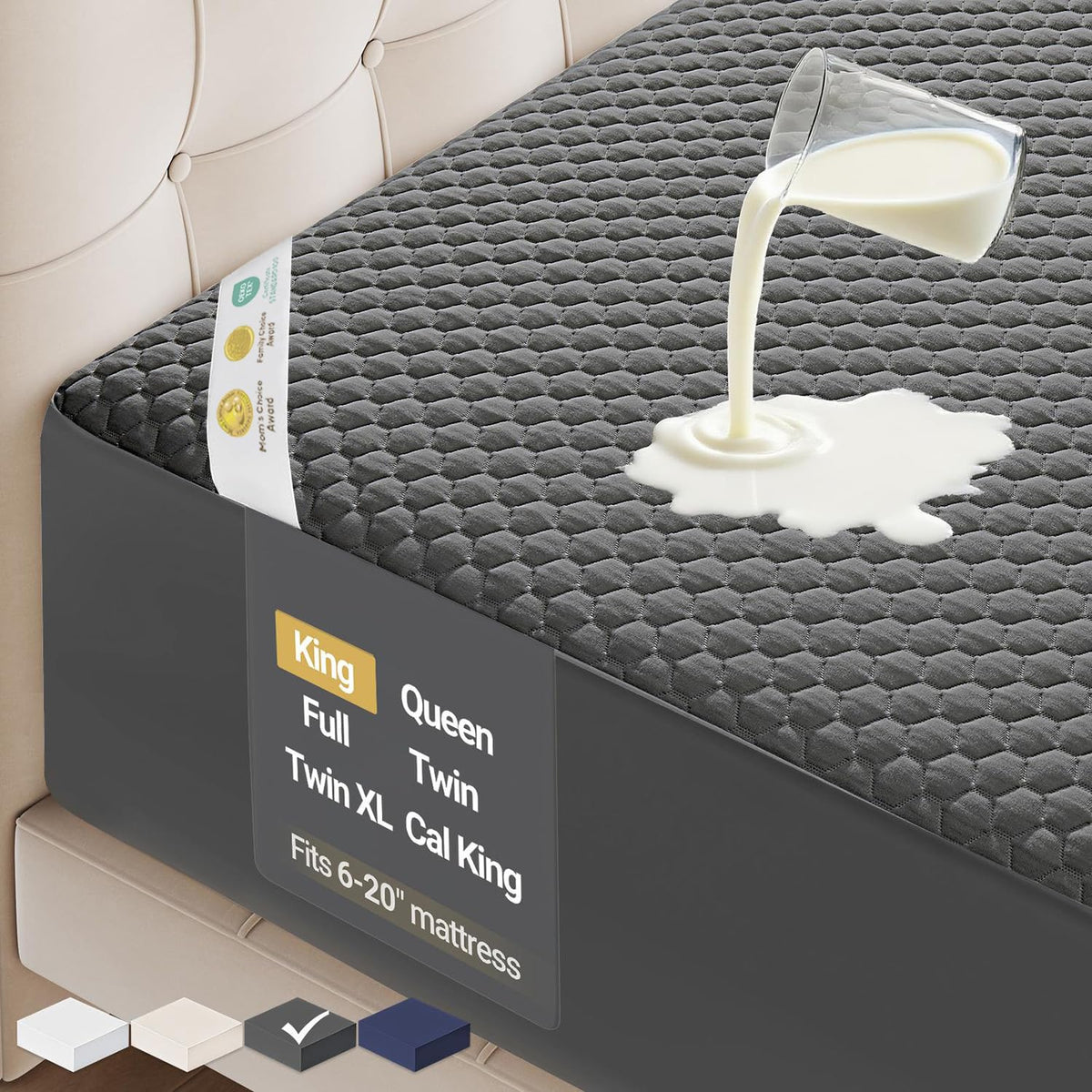 OhGeni Waterproof Mattress Protector,King Size Soft Bamboo Viscose Top Layer Pad,3D-Air Fabric Cooling Breathable Fitted Sheets,Washable Bed Cover,Deep Pocket Noiseless Over 99 Count Hex Bumps