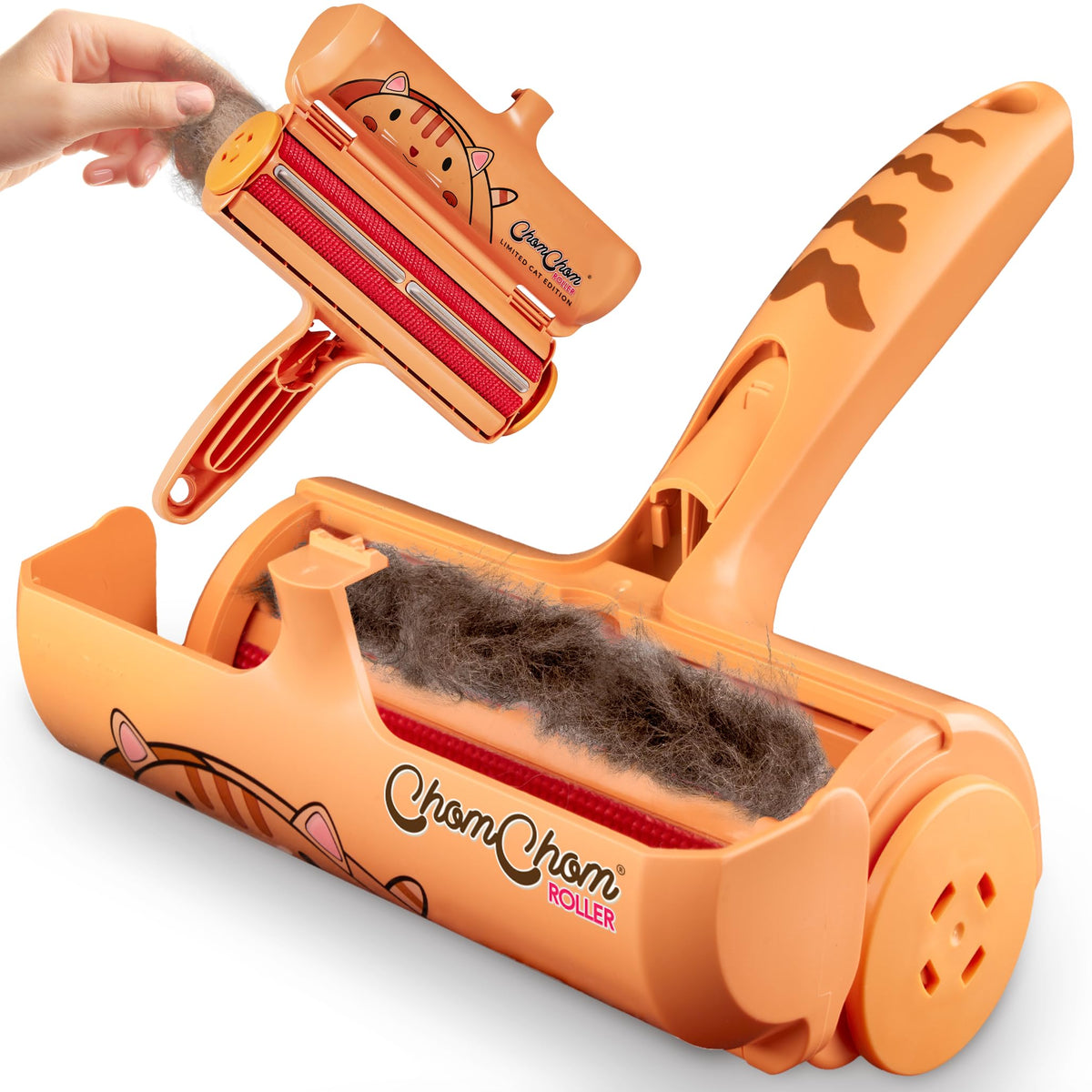 ChomChom Roller Pet Hair Remover – Original Size Reusable Lint Roller for Cat & Dog Hair on Furniture, Couch, Carpet, Car, Rugs & Bedding – Portable, Eco-Friendly (Black)