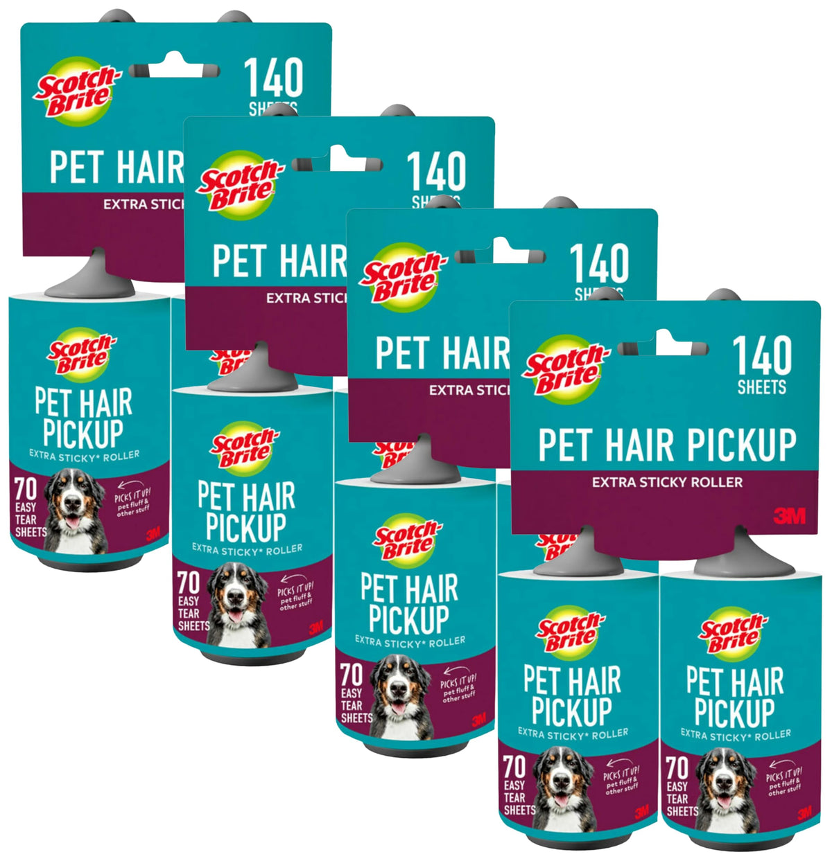 Scotch-Brite Pet Hair Extra Sticky Lint Roller,140 Sheets Total, 2 Pack