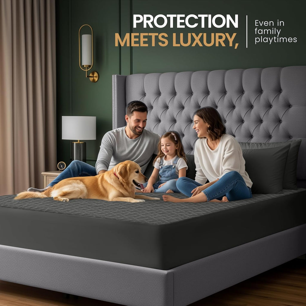 Premium Waterproof Mattress Protector Queen Size, Gray, 17" Deep Pocket
