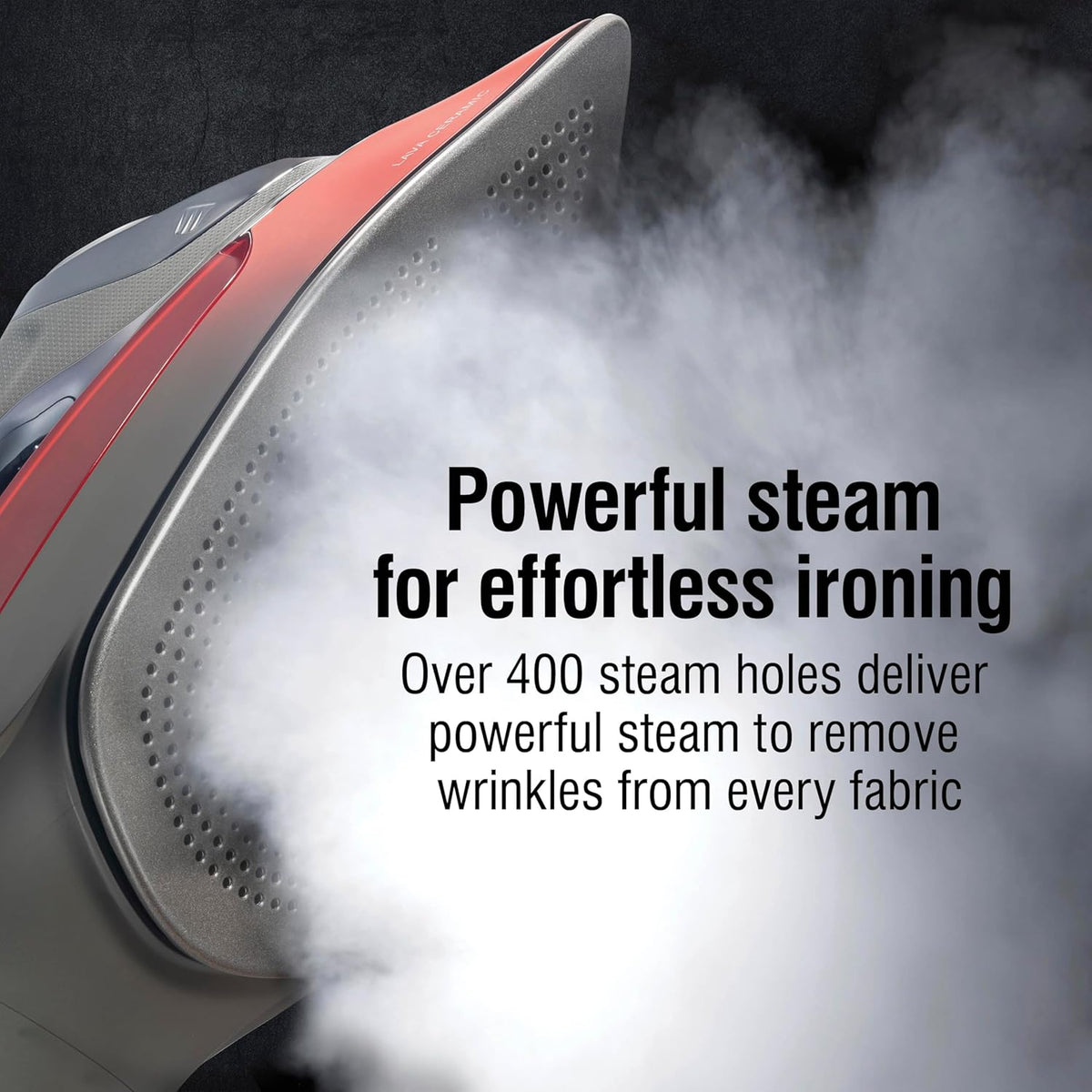 CHI Steam Iron for Clothes with 8' Retractable Cord, 1700 Watts, 3-Way Auto Shutoff, 400+ Holes, Professional Grade, Temperature Control Dial, Lava Infused Ceramic Soleplate, Black and Red (13113N)