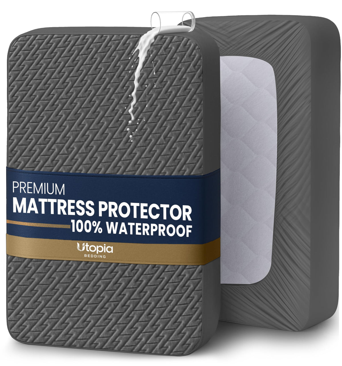 Premium Waterproof Mattress Protector Queen Size, Gray, 17" Deep Pocket