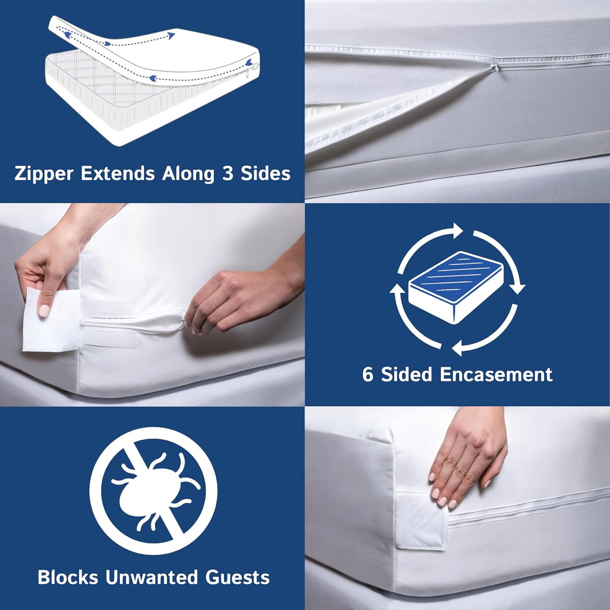 Queen Mattress Protector Bedbug Waterproof Zippered Cover - Deep Pocket Fits up to 20" Depth - Hypoallergenic Premium Quality Encasement Protects Against Dust