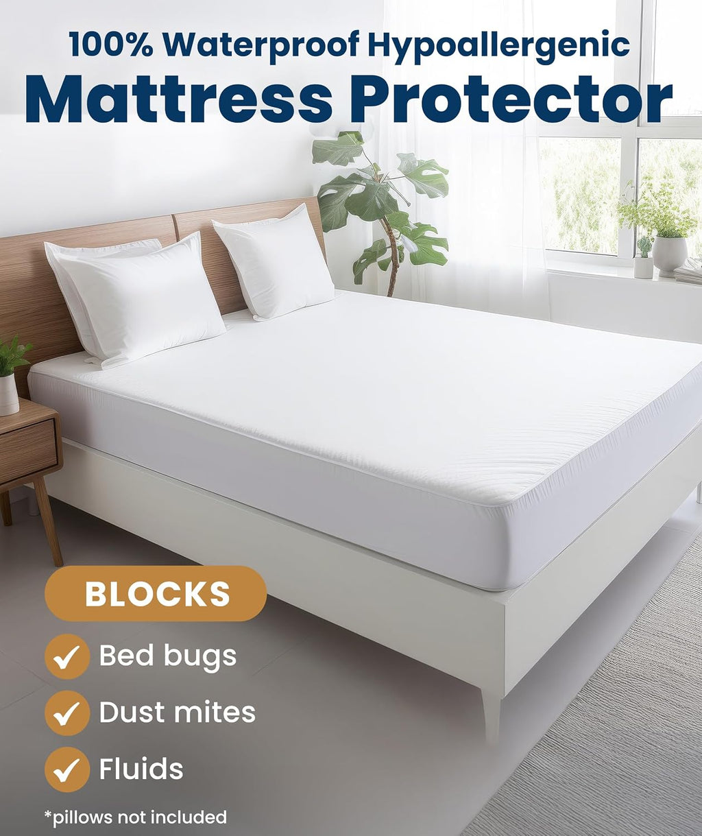 Everlasting Comfort Premium Queen Size Mattress Protector - Waterproof & Breathable, Noiseless Design, Washable Cover, 18" Deep Pocket, Stain Resistant Cover for Sleep Hygiene