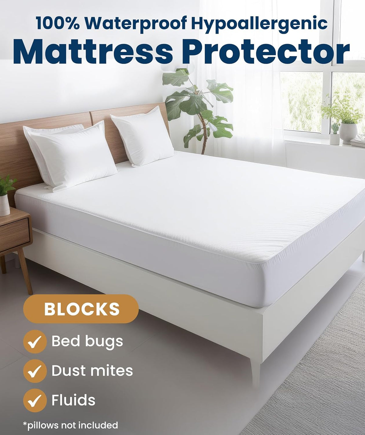 Everlasting Comfort Premium Queen Size Mattress Protector - Waterproof & Breathable, Noiseless Design, Washable Cover, 18" Deep Pocket, Stain Resistant Cover for Sleep Hygiene