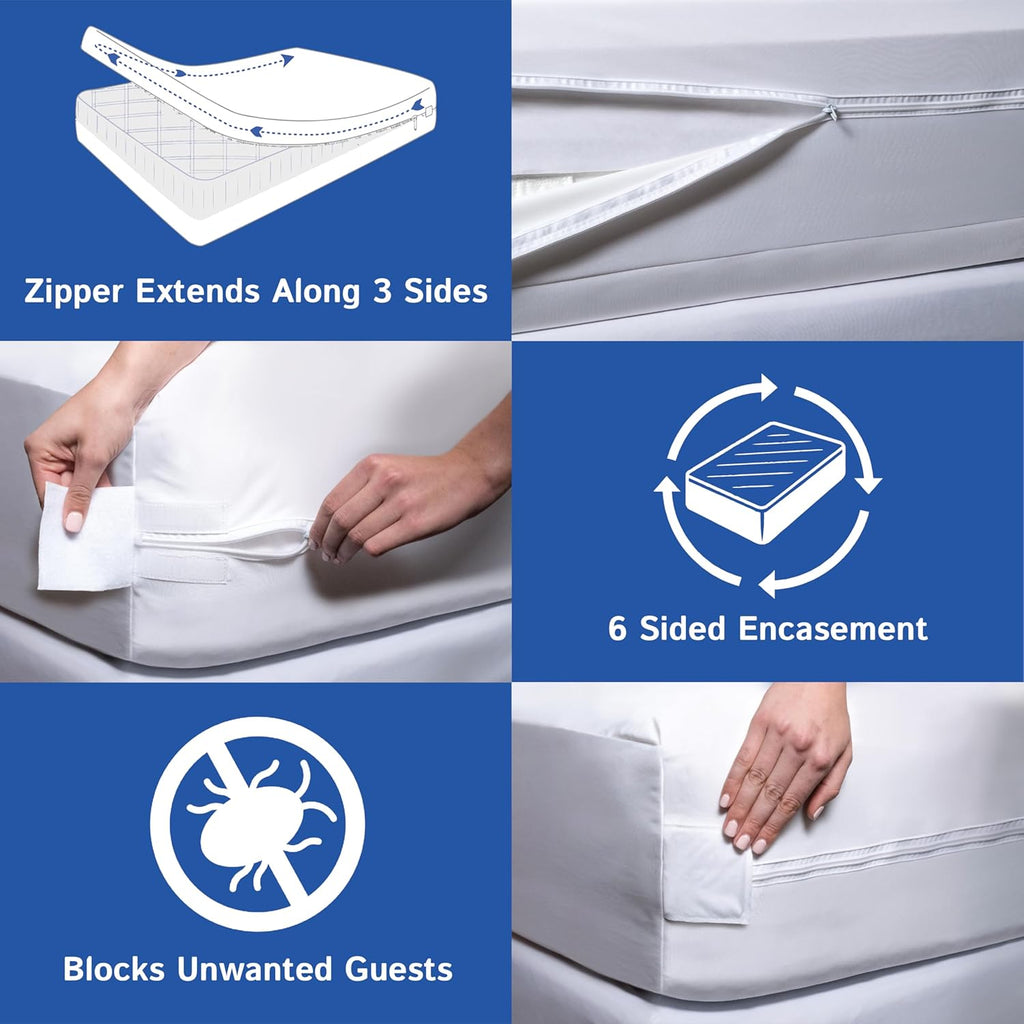 RV Short Queen Mattress Protector (60" Wx75 L) Waterproof Zippered Encasement Hypoallergenic Premium Bed Cover Protects Against Bedbugs Dust Allergies