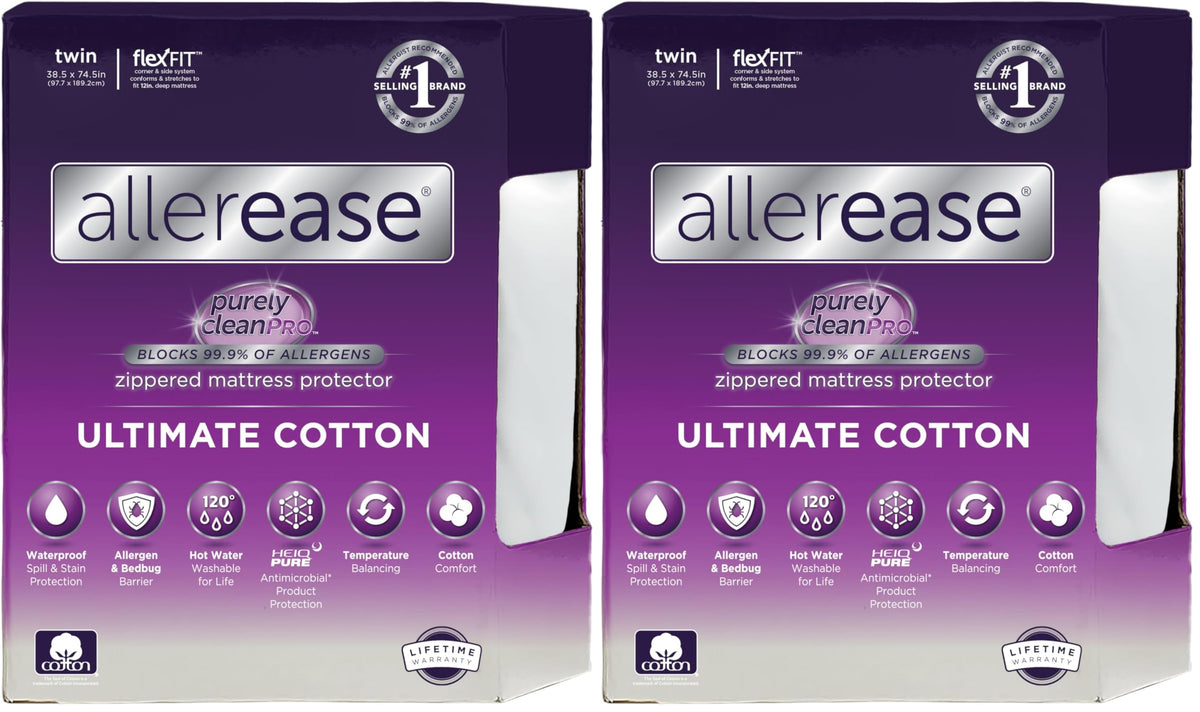 AllerEase Ultimate Allergy Protection and Comfort Zippered Mattress Protector Queen, White